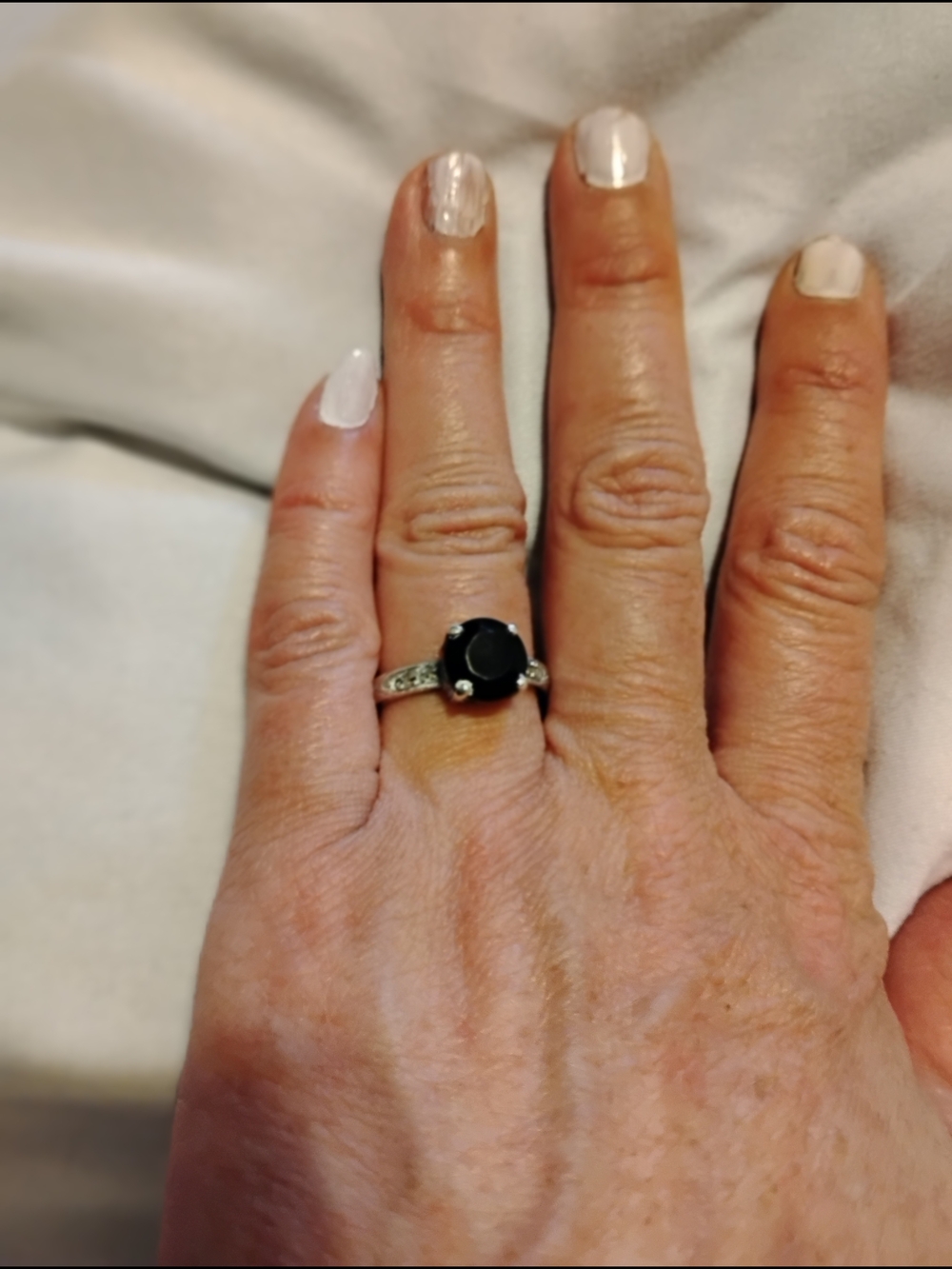 Black Onyx Ring ,Marquisett Diamond Silver Band Size 7